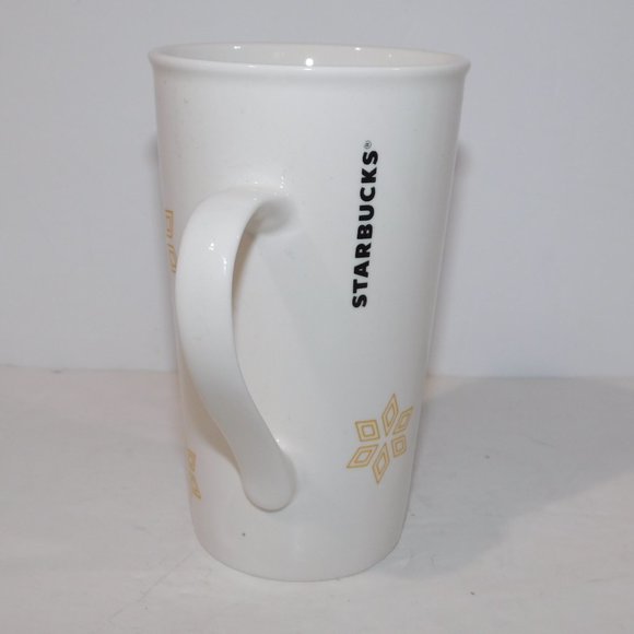 Starbucks 2016 White Gold Christmas Holiday Snowflake tall 18 oz Coffee Mug - Picture 4 of 6